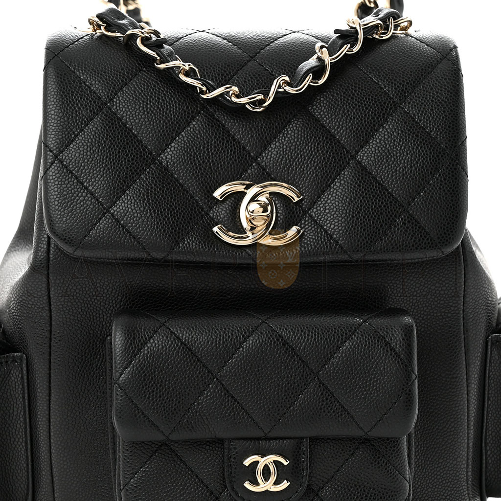 Ch*el master shiny caviar quilted small pockets drawstring backpack black (21.5*19.5*12cm)
